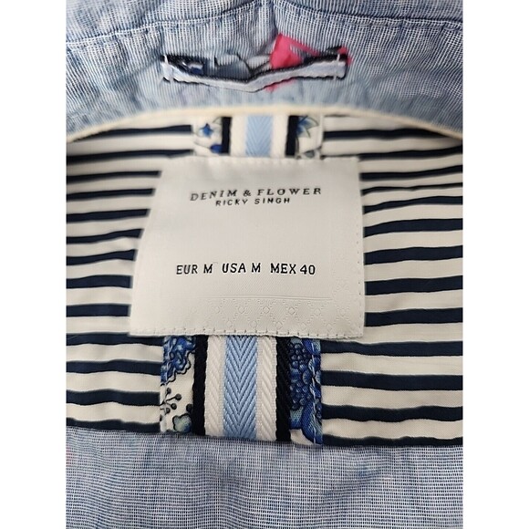 Ricky Singh Denim & Flower Mens Cotton Button Down Flamingo Shirt Medium - Picture 8 of 10